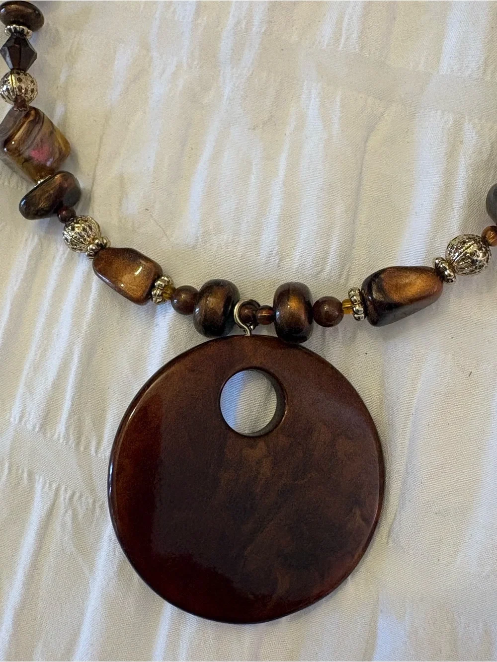 Vintage Boho Chunky Brown Tortoiseshell Disc Statement Necklace